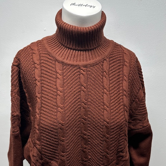 Bogner Turtleneck Sweater Cable Knit Wool Blend Stretch Rust Red Women's Medium - Picture 2 of 9